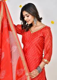 Printed Maroon Dress Along with Pants and Duppata