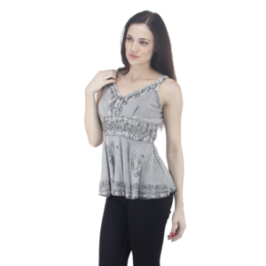 BOHO EMBROIDERED RAYON HALTER TOP SILVER