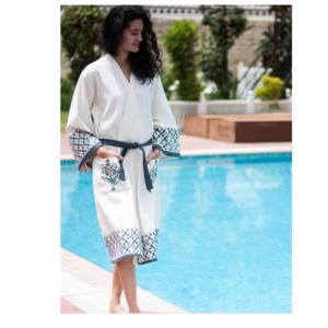 patterned bathrobe