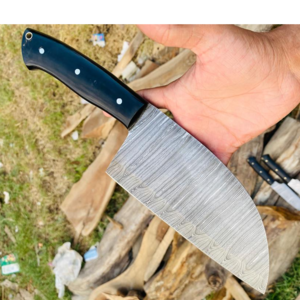 Damascus Steel Cleaver Chef Knife with Leather Sheath