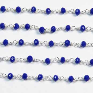Blue Crystal 3mm Wire Wrapped Rosary Style Chain