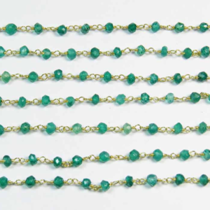 Green Onyx 3 MM Beaded Wire Wrapped Rosary Style Chain