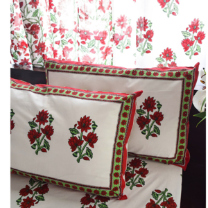 Hand block with embroidery Dori work cushion