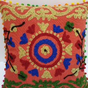 Hand block with embroidery Dori work cushion