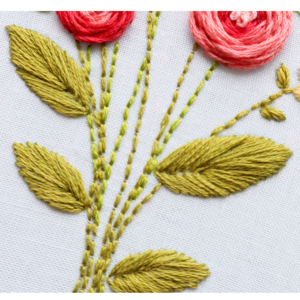 Hand block with sateen embroidery