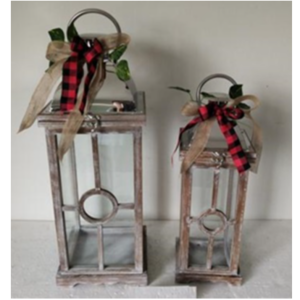Christmas Decoration Set of 2 Wooden Lantern with Rustic Finish