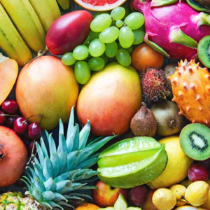 Grapes, mango, avocado, limon, banana and apple