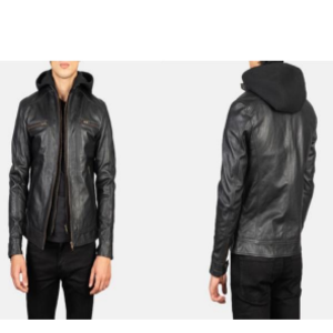 Hector Black Hooded Leather Biker Jacket