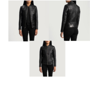 Women Cityscap e Black Leather Biker Jacket