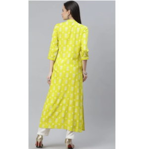 Fabric rayon printed state long kurta with silver collar less
