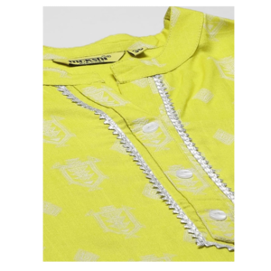 Fabric rayon printed state long kurta with silver collar less