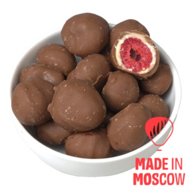 Quickly frozen raspberries in white and milk chocolate, Frambini