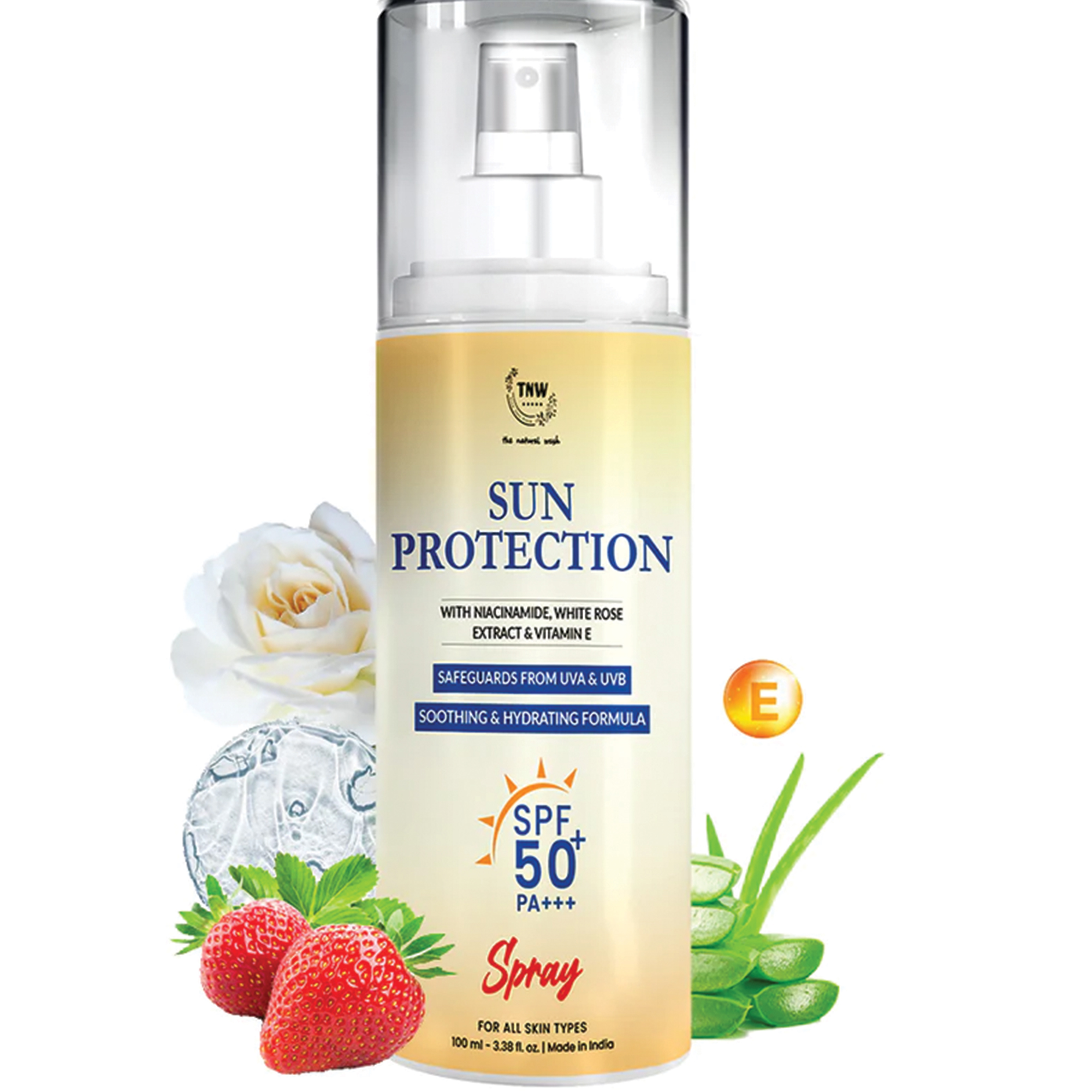 TNW – The Natural Wash Sun Protection SPF 50 Spray with Niacinamide & White Rose Extract | For Sun Protection Against UVA/UVB | With SPF 50 & PA+++