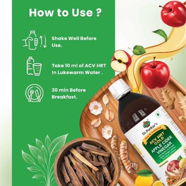 Apple Cider Vinegar With Mother Of Vinegar Ginger, Garlic, Lemon, Curcumin & Arjuna 500ML (ACV HRT GOLD) (Dr. Patkar's)