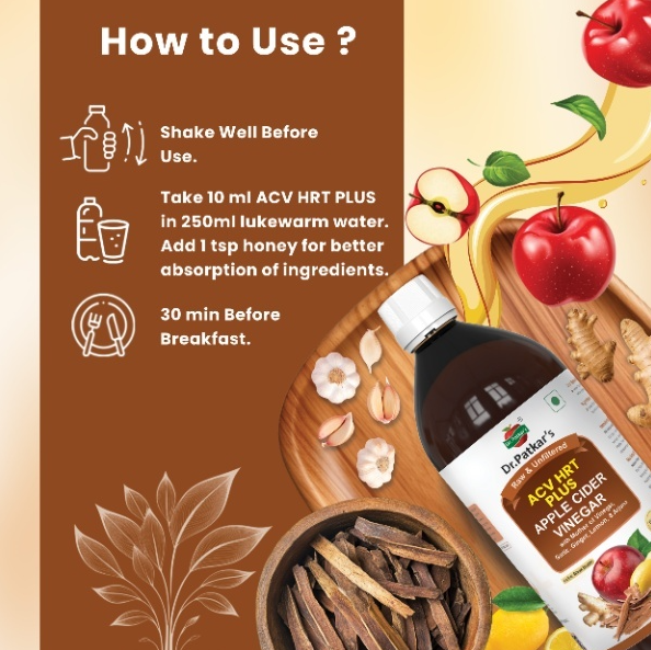 Apple Cider Vinegar with Ginger, Garlic, Lemon, and Arjuna 500ML (ACV HRT PLUS) (Dr. Patkar's)