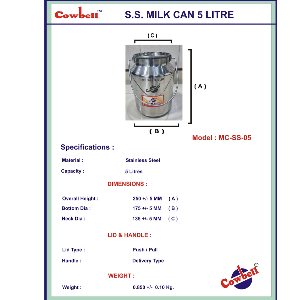 Stainless Steel Milk Can Capacity 05 Litre