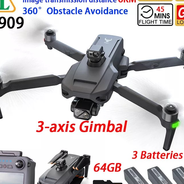 Authentic Sg909 Rc Gps 3-axis Gimbal 4k Hd Dual Camera Smart Follow 6km 3 Battery