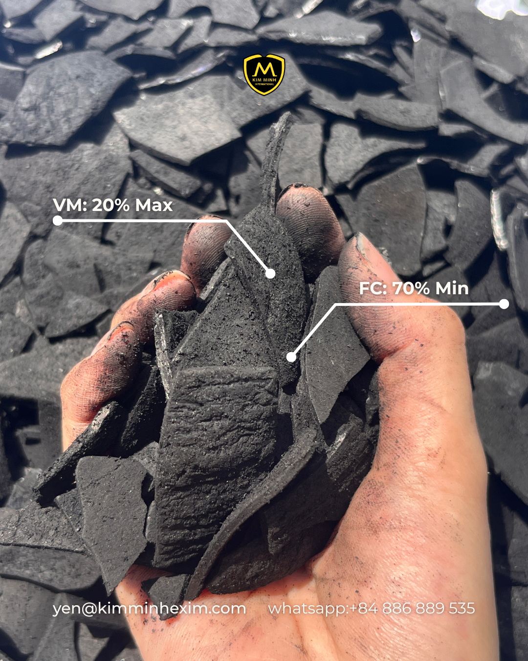 KMI COCONUT SHELL CHARCOAL for Activated Carbon & Agricultural Use from Vietnam